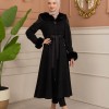 Velvet Suede Trench Coat with Faux Fur Lining, Code 1366 - Schwarz