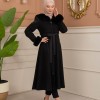 Velvet Suede Trench Coat with Faux Fur Lining, Code 1366 - Schwarz