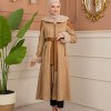 Velvet Suede Trench Coat with Faux Fur Lining, Code 1366 - Beige
