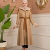 Velvet Suede Trench Coat with Faux Fur Lining, Code 1366 - Beige