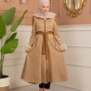 Velvet Suede Trench Coat with Faux Fur Lining, Code 1366 - Beige