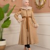 Velvet Suede Trench Coat with Faux Fur Lining, Code 1366 - Beige