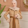 Velvet Suede Trench Coat with Faux Fur Lining, Code 1366 - Beige
