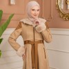 Velvet Suede Trench Coat with Faux Fur Lining, Code 1366 - Beige