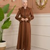 Velvet Suede Trench Coat with Faux Fur Lining, Code 1368 - Braun