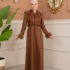 Velvet Suede Trench Coat with Faux Fur Lining, Code 1368 - Braun
