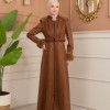 Velvet Suede Trench Coat with Faux Fur Lining, Code 1368 - Braun