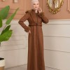 Velvet Suede Trench Coat with Faux Fur Lining, Code 1368 - Braun