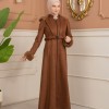 Velvet Suede Trench Coat with Faux Fur Lining, Code 1368 - Braun