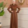 Velvet Suede Trench Coat with Faux Fur Lining, Code 1368 - Braun