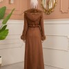 Velvet Suede Trench Coat with Faux Fur Lining, Code 1368 - Braun