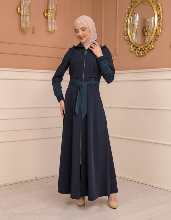 Eleganter luxuriöser Prada-Mantel mit abnehmbarem Kapuzenkragen 1234 - Dunkelblau