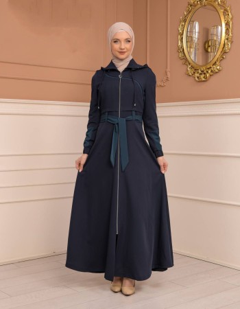 Eleganter luxuriöser Prada-Mantel mit abnehmbarem Kapuzenkragen 1234 - Dunkelblau