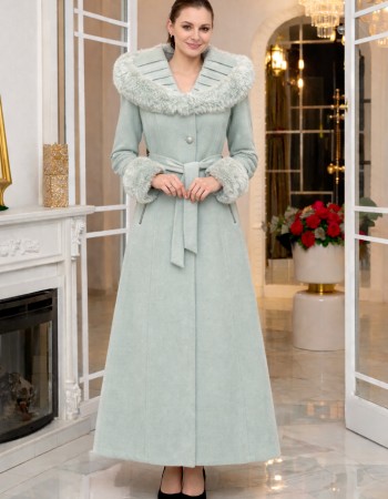 Eleganter Wintermantel aus geripptem Stoff mit Kunstpelz 1392 - Mint