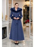 Eleganter Wintermantel aus geripptem Stoff mit Kunstpelz 1392 - Dunkelblau