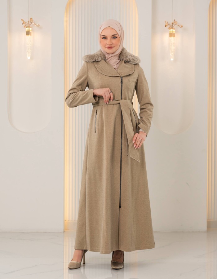 1393 مانطو جوخ ياقة مدورة - beige