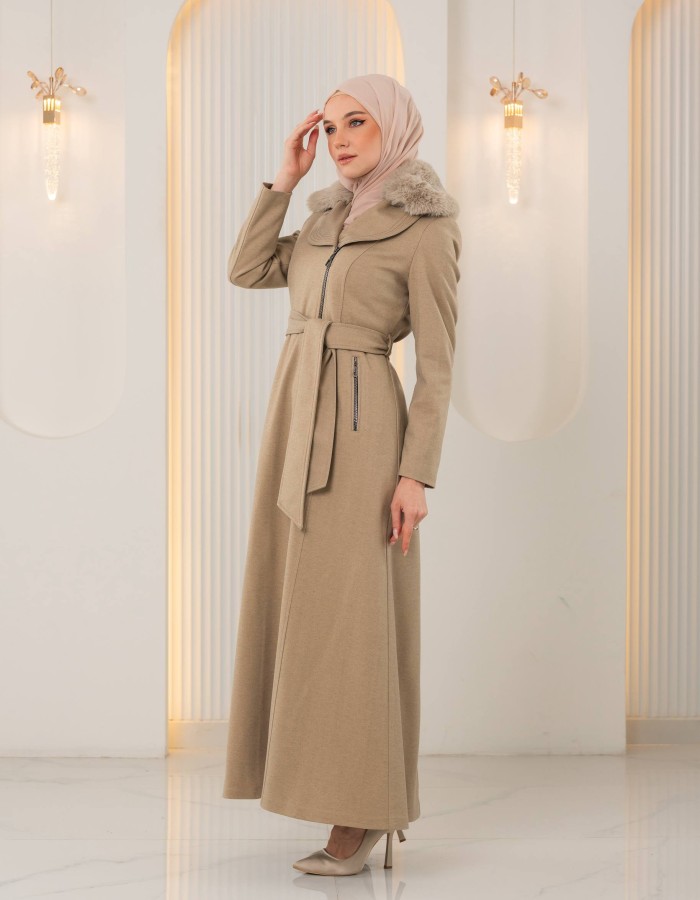 1393 مانطو جوخ ياقة مدورة - beige