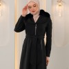 1393 مانطو جوخ ياقة مدورة - Schwarz