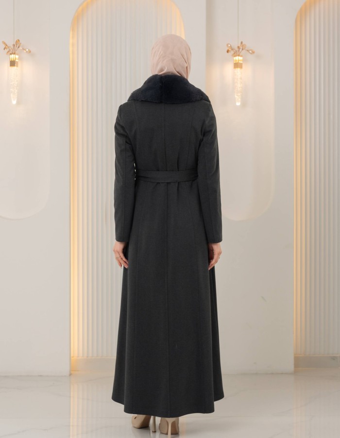 1393 مانطو جوخ ياقة مدورة - Anthracite