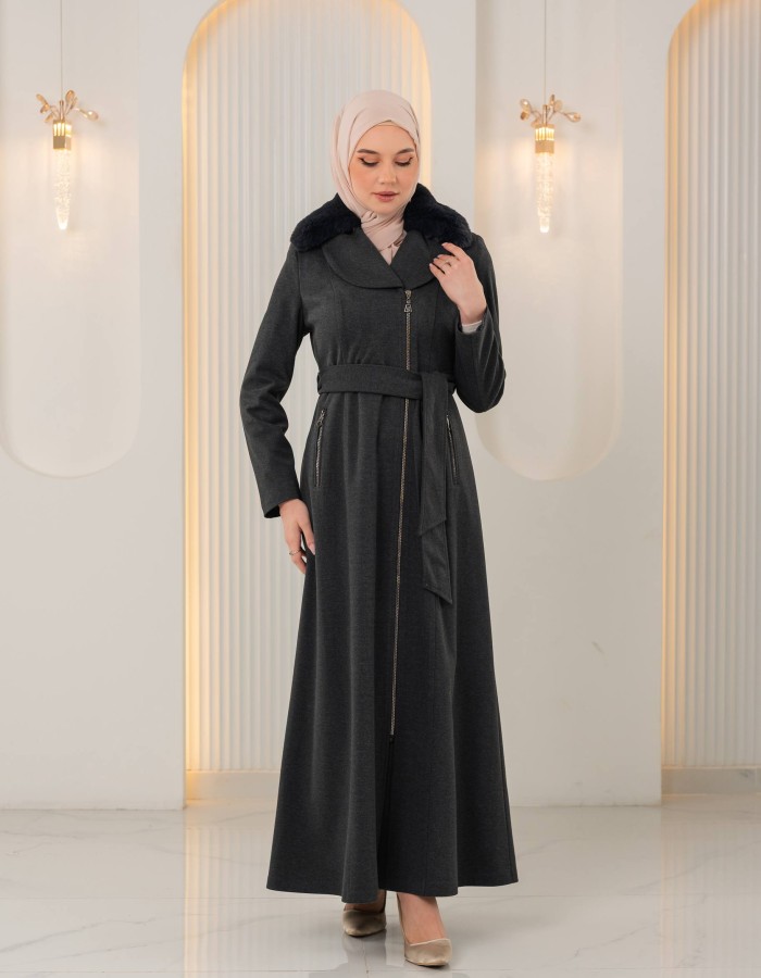 1393 مانطو جوخ ياقة مدورة - Anthracite