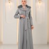 1393 مانطو جوخ ياقة مدورة - Grau