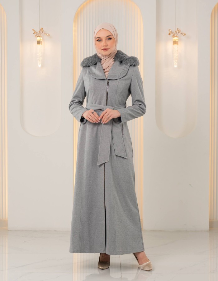 1393 مانطو جوخ ياقة مدورة - Grau
