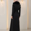 1393 مانطو جوخ ياقة مدورة - Schwarz