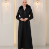 1393 مانطو جوخ ياقة مدورة - Schwarz