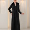 1393 مانطو جوخ ياقة مدورة - Schwarz