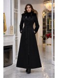 Long Women's Suede Coat with Detachable Fur Collar 1396  - black