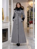 Long Women's Suede Coat with Detachable Fur Collar 1396  - gray