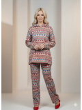 Women's Winter Warm Felt Fleece Hooded Pajama Set 1028 - red