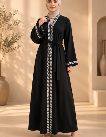 742  عباية تطريز كامل - فضي