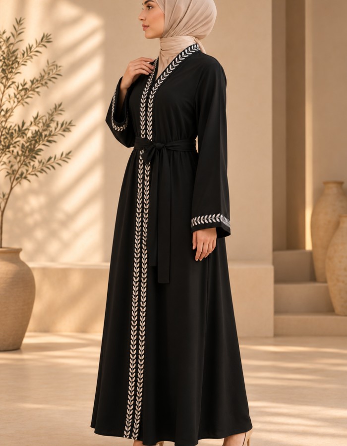 742  عباية تطريز كامل - gray