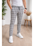 Men's Plaid Slim Fit Drawstring Trousers 2004 - white