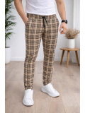 Men's Plaid Slim Fit Drawstring Trousers 2004 - tan