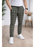 Men's Plaid Slim Fit Drawstring Trousers 2004 - khaki