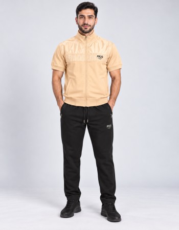 Men’s sporty pyjama set with zip and subtle print 2201 - beige