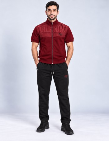 Sportliche Herren-Pyjama mit Reißverschluss und schlichtem Print 2201 - Bordeaux