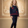 Mädchen Winter Strickset mit Pailletten 3107 - Dunkelblau