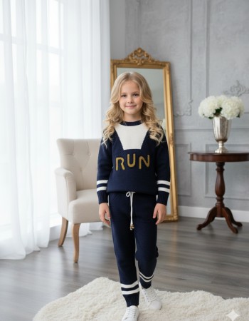Mädchen Winter Sport-Strickset RUN 3109 - Dunkelblau