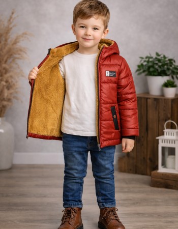Wetterfeste Jungenjacke mit warmem Fellfutter 5003 - Rot