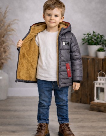 Wetterfeste Jungenjacke mit warmem Fellfutter 5003 - Grau