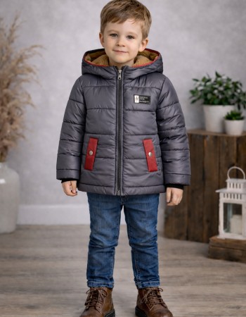 Wetterfeste Jungenjacke mit warmem Fellfutter 5003 - Grau