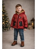 Boys' Red Fur-Lined Rain Jacket with Black Details 5004 - red