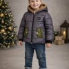 Boys' Red Fur-Lined Rain Jacket with Black Details 5004 - gray