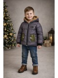 Boys' Red Fur-Lined Rain Jacket with Black Details 5004 - gray