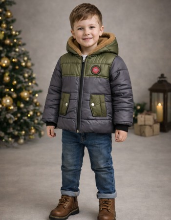 Jungen-Regenjacke mit Fellfutter 5005 - Grau