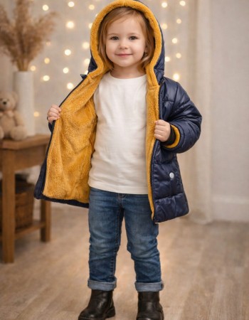 Dunkelblaue Jungen-Regenjacke mit Fellfutter 5006 - Dunkelblau