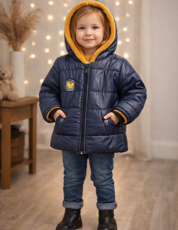 Dunkelblaue Jungen-Regenjacke mit Fellfutter 5006 - Dunkelblau
